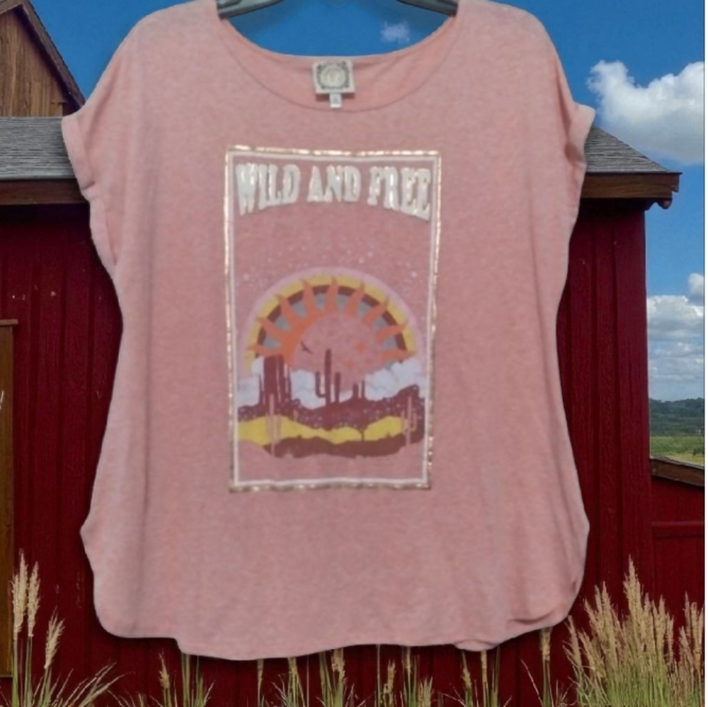 Truself  Wild and Free Heathered Pink tee Size 1X